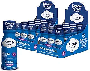 Dream Water Natural Sleep Aid, GABA, MELATONIN, 5-HTP, 2,5 oz Shot, Snoozeberry, 24 Grev Economy Value Pack