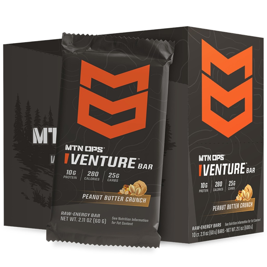 MTN OPS Protein Bars – Energy Snack with 10g Protein, Gluten-Free, Peanut Butter Venture Bar for Hiking & On-the-Go Fuel, 10 Bars