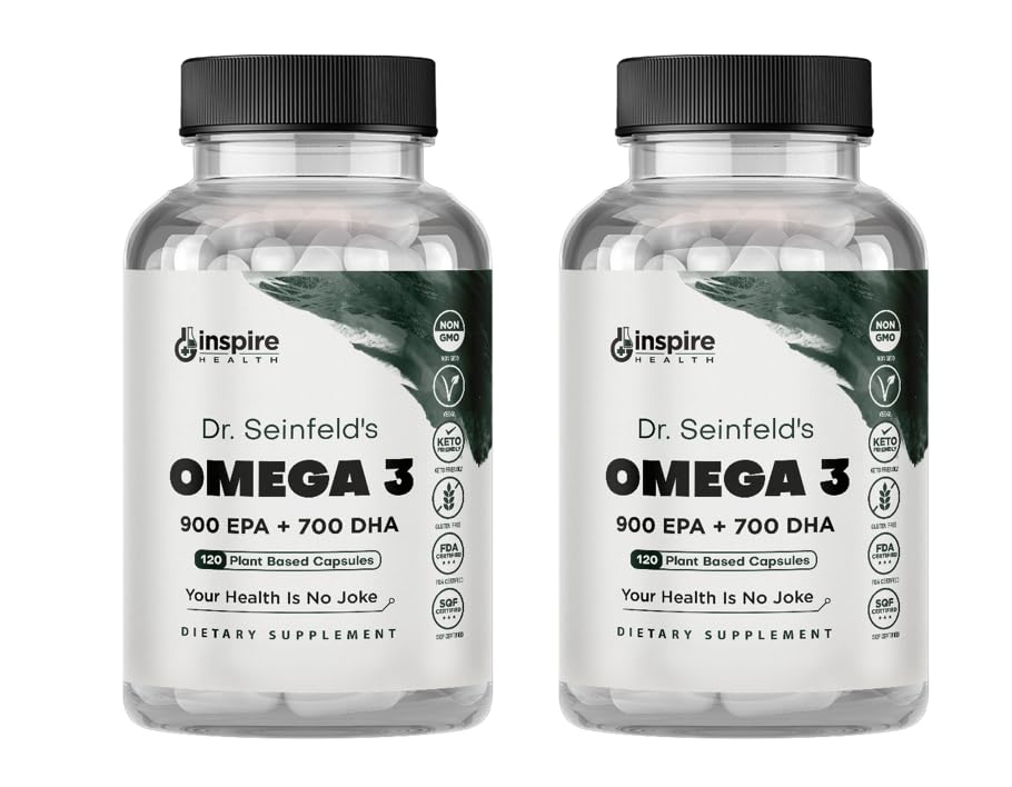 The Very Best Vegan Omega 3-120 Capsules 2 Pack - Vegan Algae Omega 3 Supplement Alternative - Plant Based Fish Oil Alternative- DHA & EPA Supplement - Made in USA - Heart Stress Relief Dr Seinfeld