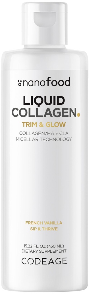 Codeage Liquid Collagen Supplement Vanilla Flavor, Beauty Trim & Glow Liposomal Collagen Peptider, CLA Conjugated Linolsyre, Hyaluronsyre, E-vitamin, hydrolyseret, ikke-GMO, 15.22 fl oz