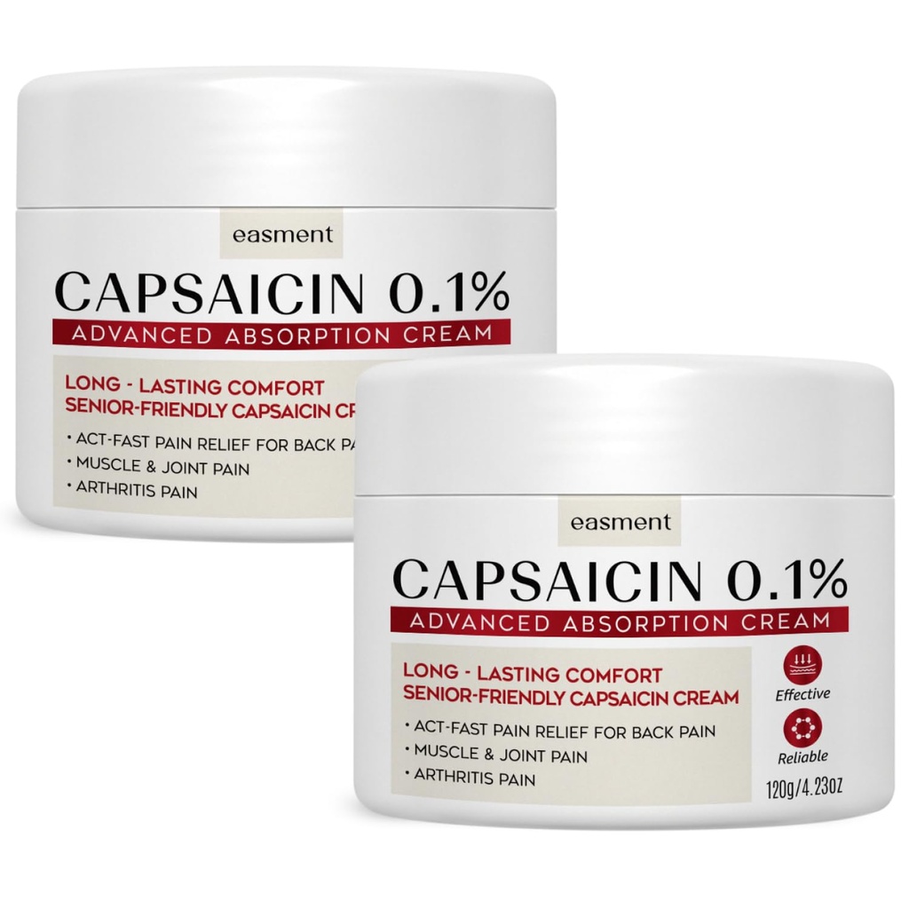 Capsaicin Pain Relief Cream – Topical Arthritis & Muscle Pain Relief for Joint, Nerve & Back Pain – Medicated Pain Cream with Capsaicin 0.1% – Arnica, Aloe & Chamomile, 4.23 Fl Oz 2 Pack