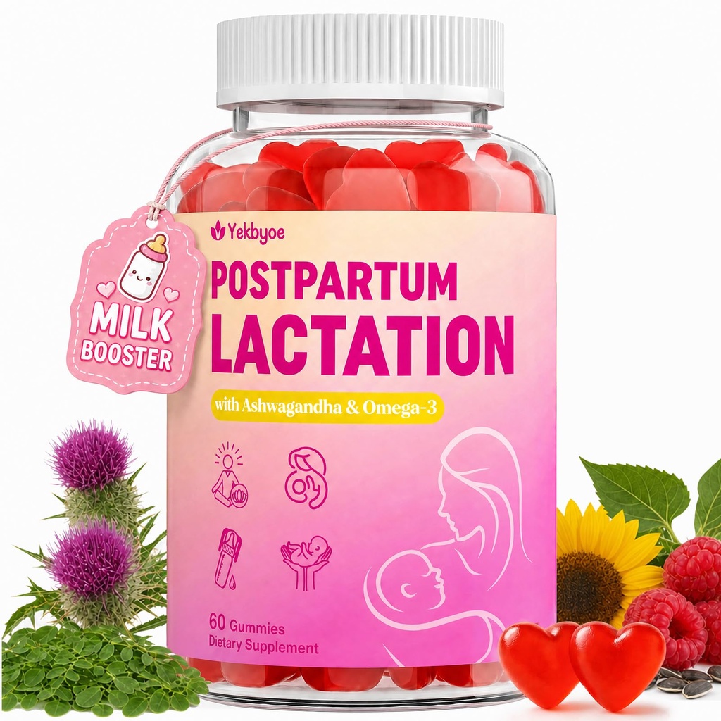 Lactation Support - Lactation Supplement for Breastfeeding Moms | DHA, Moringa & Milk Thistle Lactation Gummies to Boost Milk Supply | Postnatal Vitamins with Postpartum Mood Support - Vegan, 60 Count