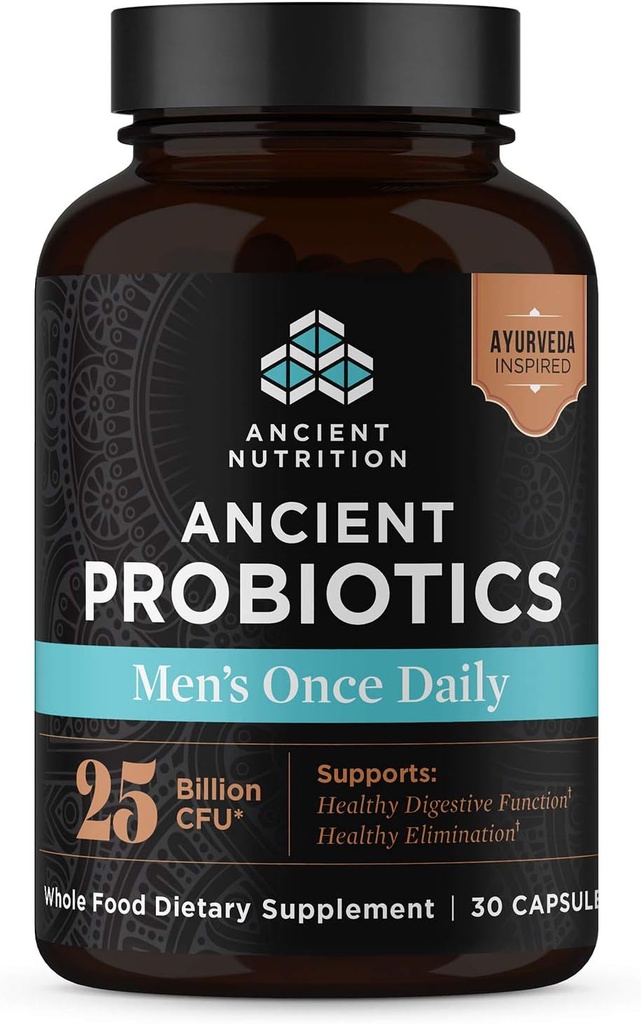 Ancient Nutrition Probiotika til mænd, Ancient Probiotiske Mænd er engang Daglig 30ct, fordøjelses- og immunstøtte, Bloating, Gas og Forstoppelse Relief, Gluten Free, Superfoods Blend, 25 milliarder CFU 'er *