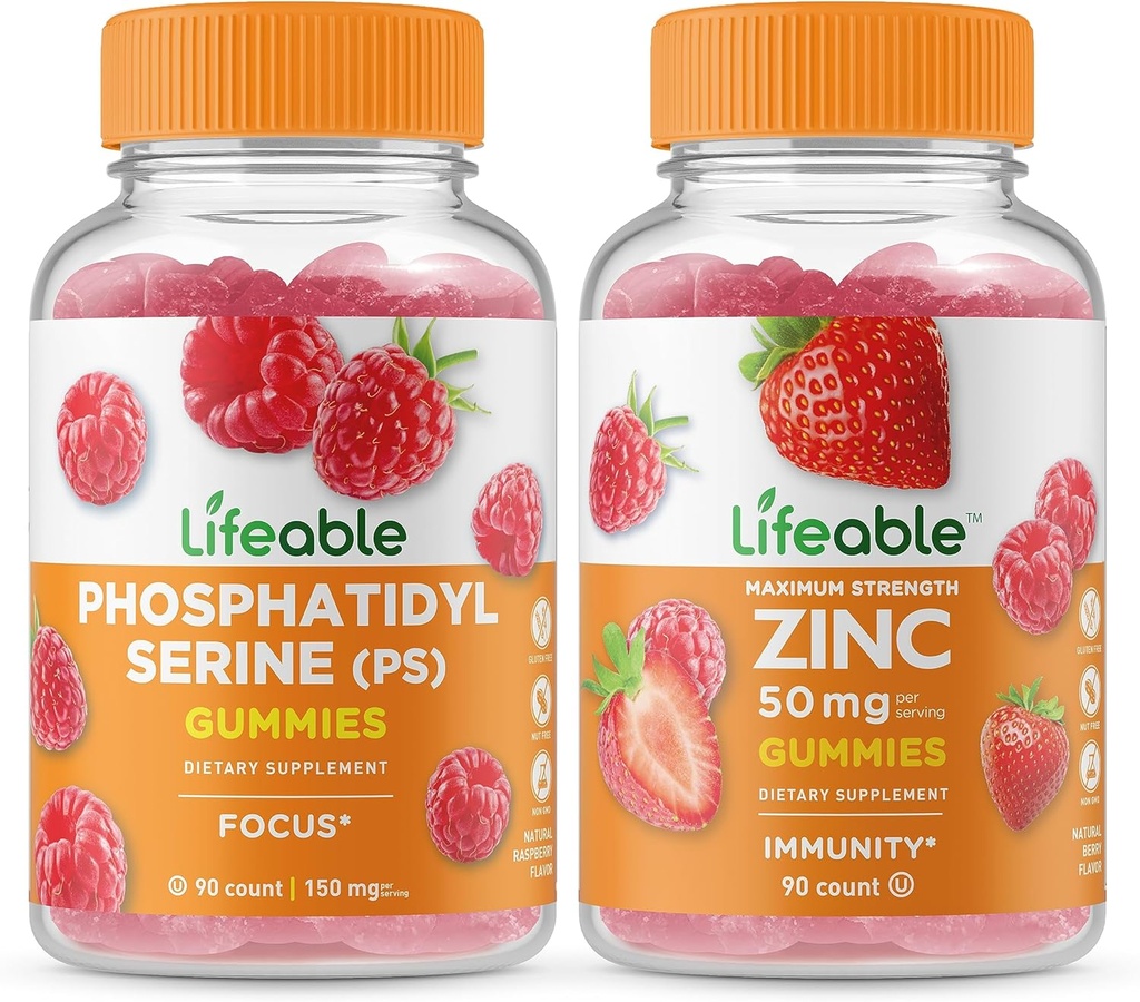 Lifeable Phosphatidylserin (PS) + Zink 50mg, Gummies Bundle - Great Tasting, Vitamin Supplement, Gluten Free, GMO fri, Chewable Gummy