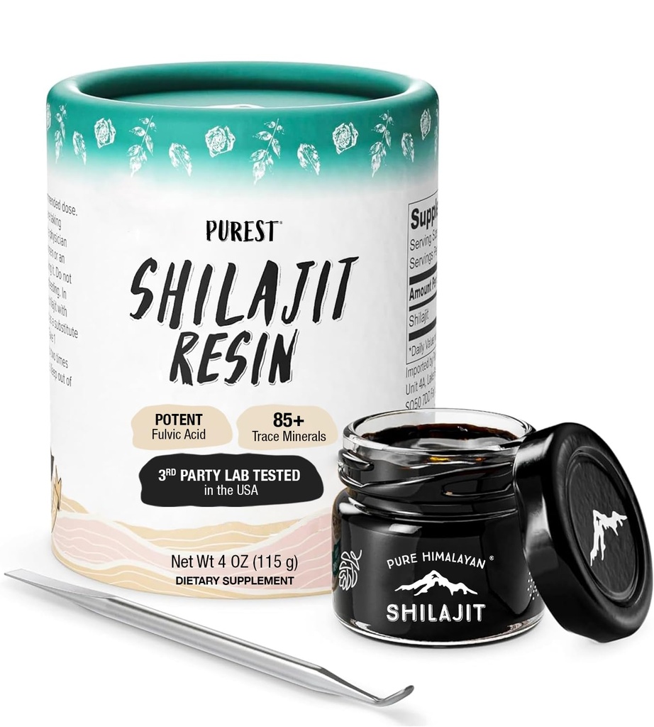Pure Himalayan Shilajit, High Nutritional Potency, Grade A Shilajit Resin med 85 + Plant- Derived Trace Minerals and Fulvic Acid, Energy & Immune Suport for Men & Women, 3. part US Lab Testet (115g)