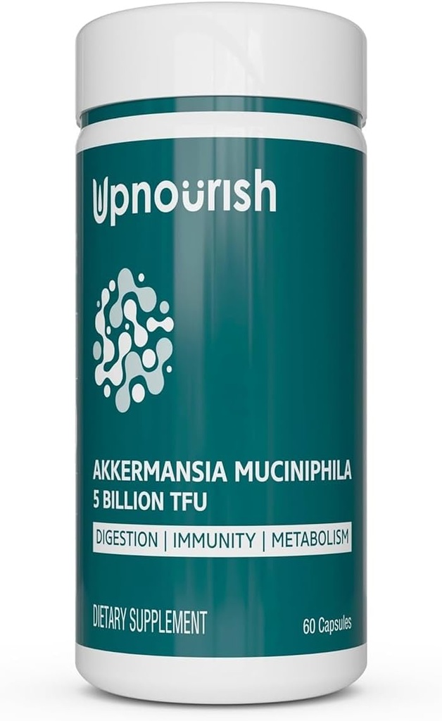 UpNourish Probiotika til GLP-1 Support, 5 milliarder TFU Akkermansia Muciniphila til fordøjelsessygdomme, Leaky Gut, Immunitet og metaboliske sundhed, Prebiotika og Probiotika til kvinder og mænd, 60 kapsler