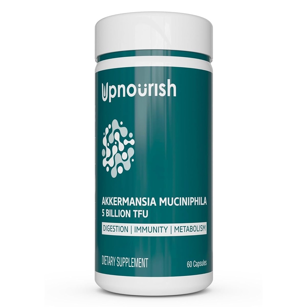UpNourish Probiotika til GLP-1 Support, 5 milliarder TFU Akkermansia Muciniphila til fordøjelsessygdomme, Leaky Gut, Immunitet og metaboliske sundhed, Prebiotika og Probiotika til kvinder og mænd, 60 kapsler