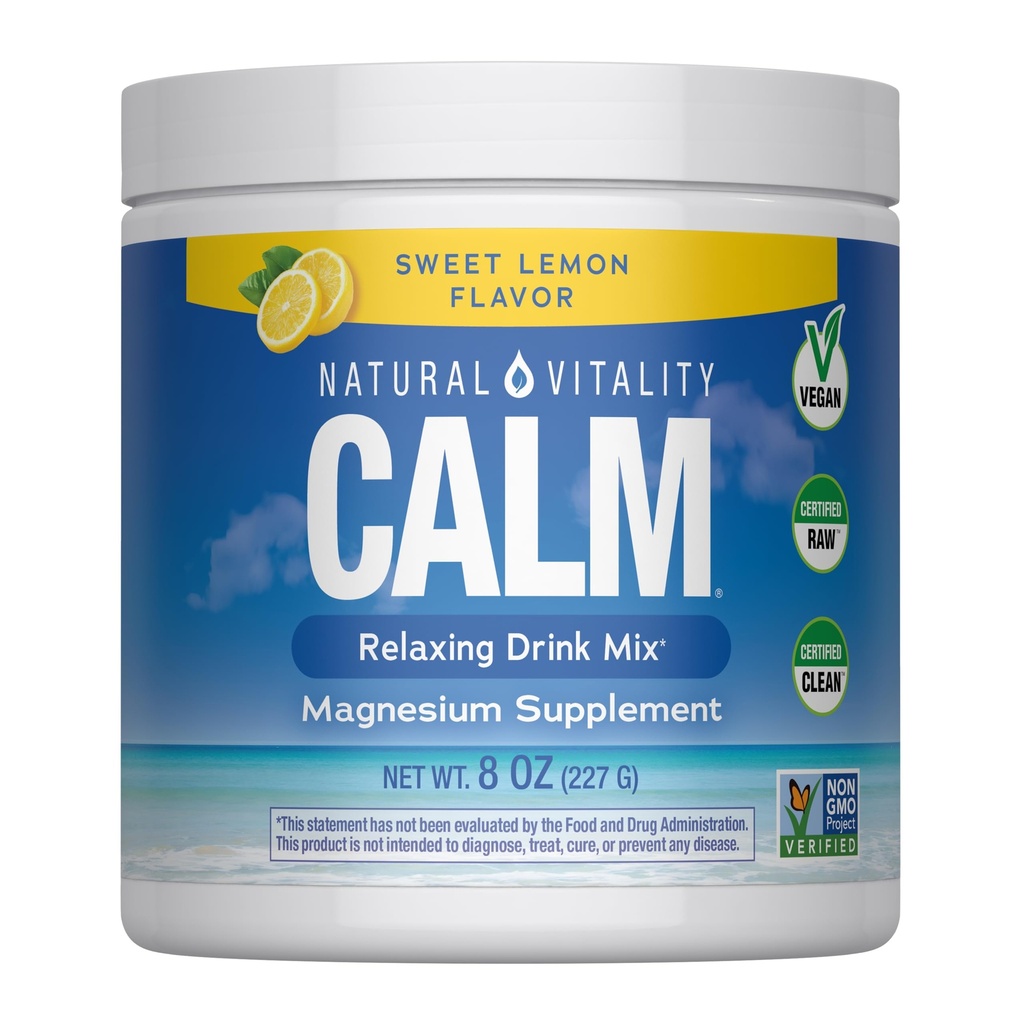 Naturlig vitalitet rolig, Magnesium tillæg, Anti- stress drik mix pulver, gluten fri, Vegan, & Non- GMO, Sweet Lemon, 8 oz