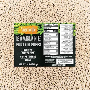 Smart for Life Soy Protein Puffs fra Edamame - High Protein Zero Sugar Soy Protein Isolate Puffs - 20 Bedste Protein Snacks - Non-GMO, Gluten- Free - 3 pound Box - 53 Serveringer - Soy Puffs...