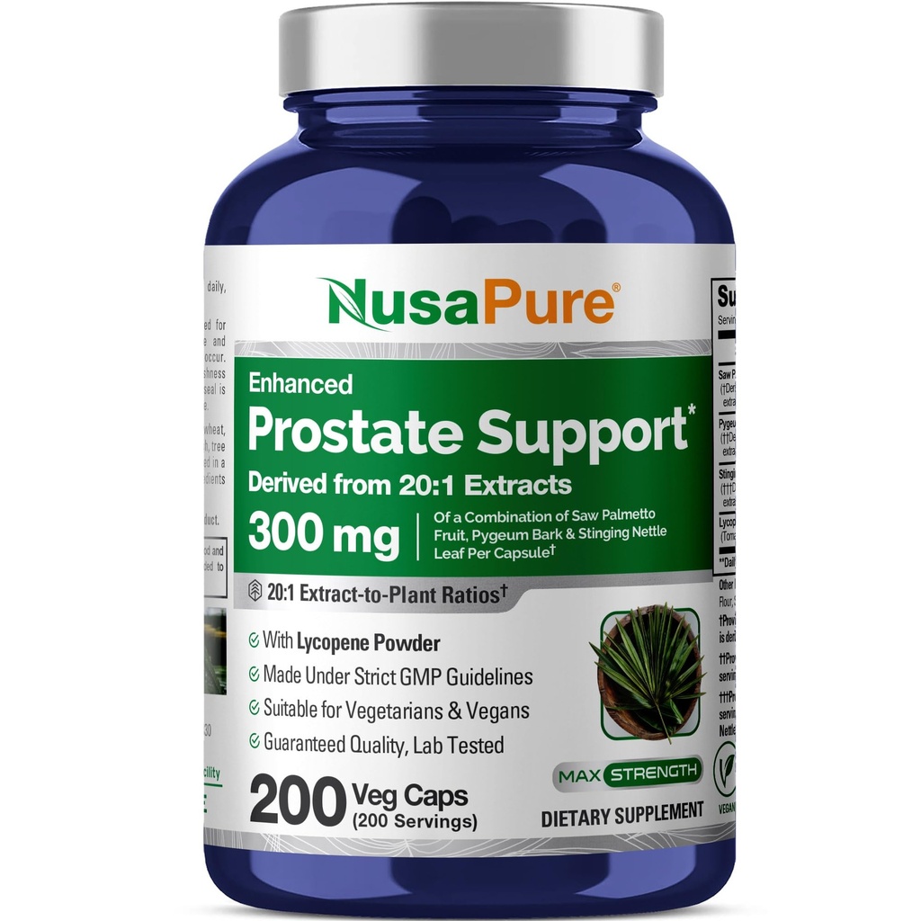 NusaPure Prostate Support Capsules, 300 mg, 200 Veg Capsules (Non-GMO, Vegan)