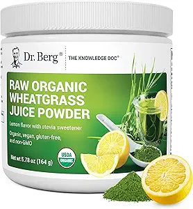 Dr. Berg USDA Certified Organic Green Powder Superfood (60 Servering) - Lavet med rå Wheatgrass, Chlorophyll, Trace Minerals & Natural Enzymes - Non- GMO Green Superfood Powder - Lemon Flavor
