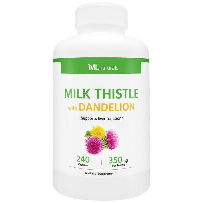 ML Naturals Milk Thistle & Dandelion Extract – 250mg Milk Thistle, 100mg Dandelion Root (Per Serving) 240 Capsules