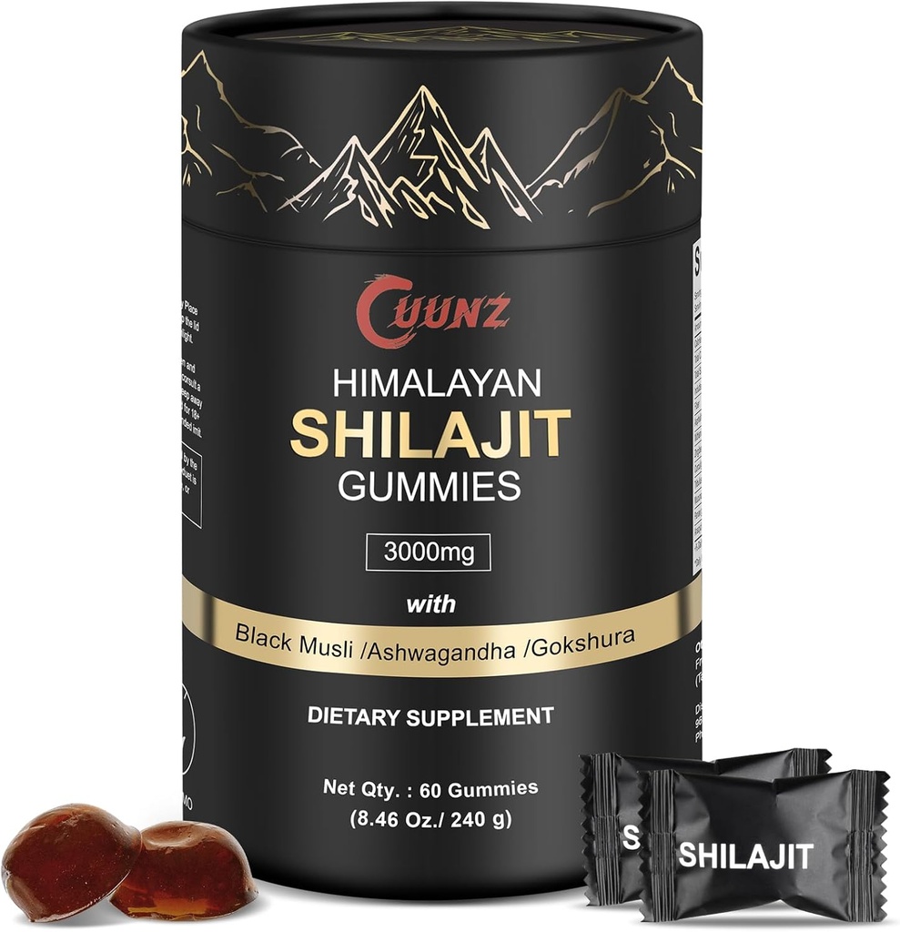 Himalaya Nutritious Shilajit Gummies Gold - Ashwagandha, Gokshura - Fulvic Acid - 85 + Trace Minerals - for Mænd Kvinder - Ingen tilsat sukker (Shilajit Gold Gummies)