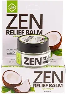 ZEN Relief Balm ® med kokosolie & 11 Essential Olie- Relieves Muskelsmerter, spasmer, kramper, hovedpine og rygsmerter, fugtgivende - 0,7 oz (pakning med 1)