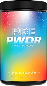 PWDRS Pre- Workout Powder, All Natural Pre Workout for Energy, Pump, Endurance & Strength, med koffein (Rainbow Snowcone)