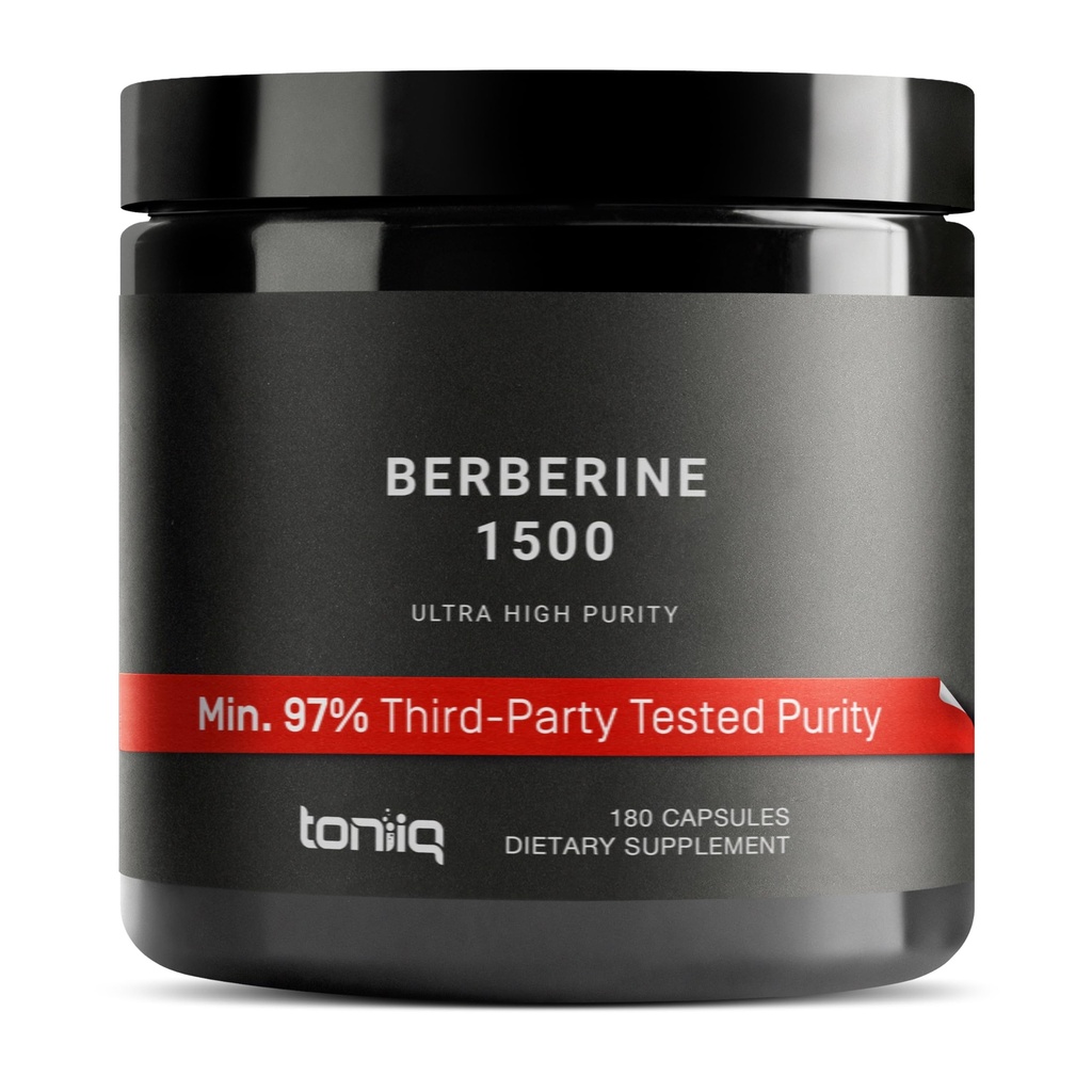 Toniiq Ultra High Strength Berberine HCl from The Himalayas - 100:1 Concentrated Extract - Lab-Tested 97% Berberine HCl - 180 Vegetarian Capsules, 1500 mg per Serving