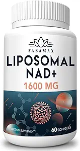 1600 mg Liposomal NAD Supplement 1600 mg, 98% Pure NAD+ Supplement, Superior Absorption, Alternative to Nicotinamide Riboside or NADH to Boost NAD+ for Aging Defense, Energy, Longevity, 240 Softgels