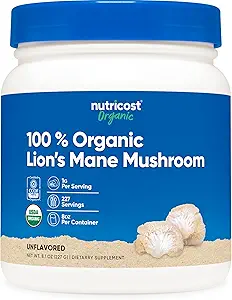 Nutricost Organic Lions Mane Mushroom Powder (8 oz) - 227 Servere, Certificeret USDA Organic Supplement