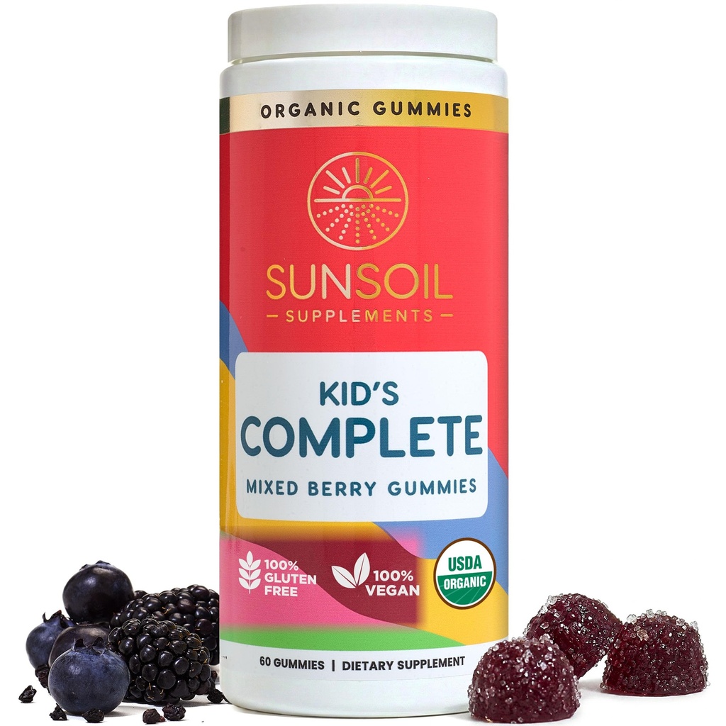 Sunsoil Kid's Complete Multivitamin Organic Gummies, USDA Certified Organic, No Glucose Syrup, Vegan, Gluten-Free, Plant-Based