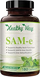500mg SAM-e Supplement - High Strength 500mg S-Adenosyl-L-Methionine Capsules for Brain Liver and Mood Support - Non-GMO High Absorption Same Supplement (Single)