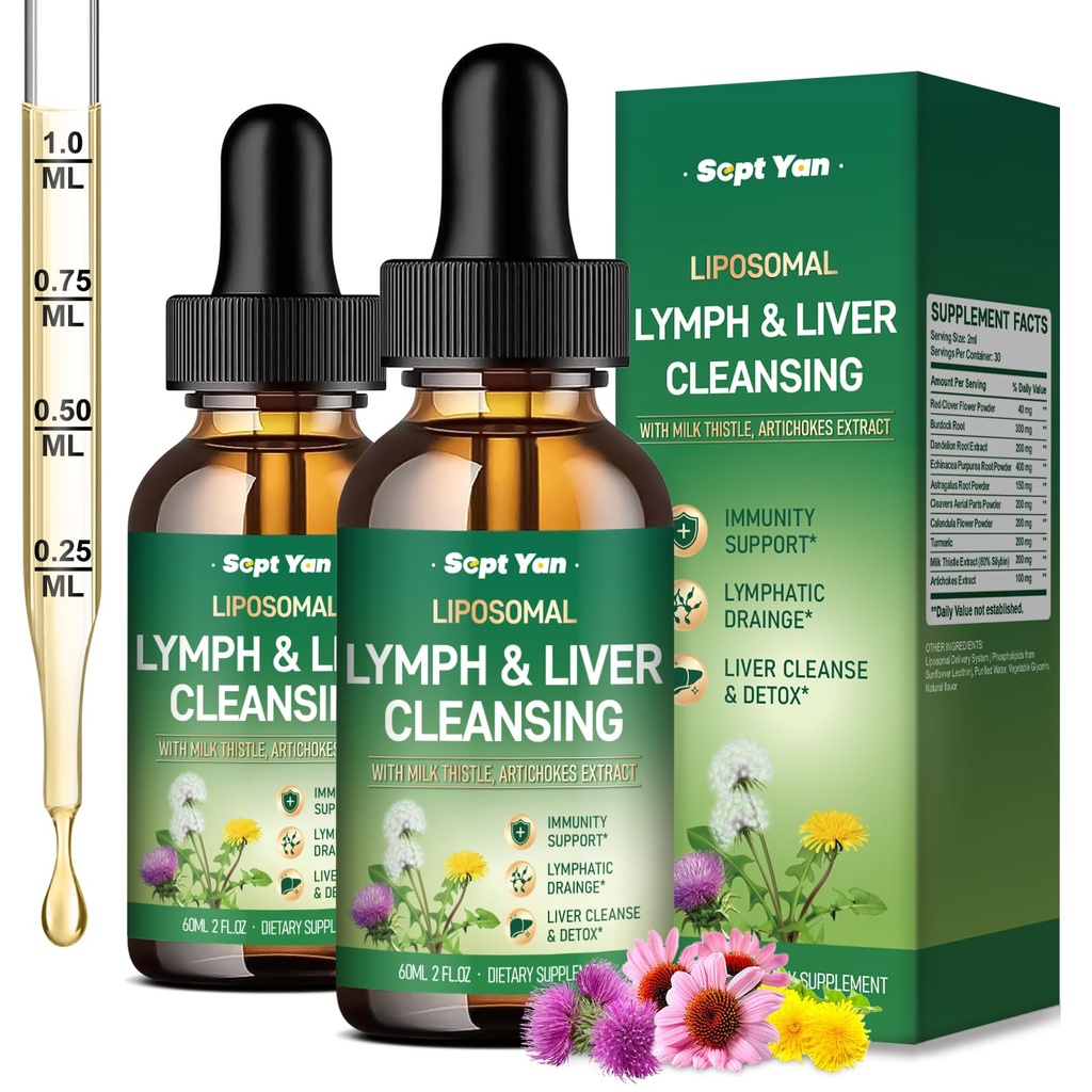 Liposomal Lymphatic Drainage Drops - Lymphatic Drainage Supplements with Milk Thistle, Burdock Root for Women & Men | Supports Liver Cleanse, Detox & Repair | Lymph - Liver Cleanse Health | 4 Fl Oz