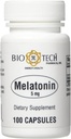 Bio- Tech Pharmacal Melatonin (5 mg), 100 kapsler - All- Natural Supplement - Support Sleep, Kardiovaskulær, Immunum, & Knoglesundhed - No Dairy, Fish, Gluten, Peanut, Shellfish, GMOS, & Soy - No