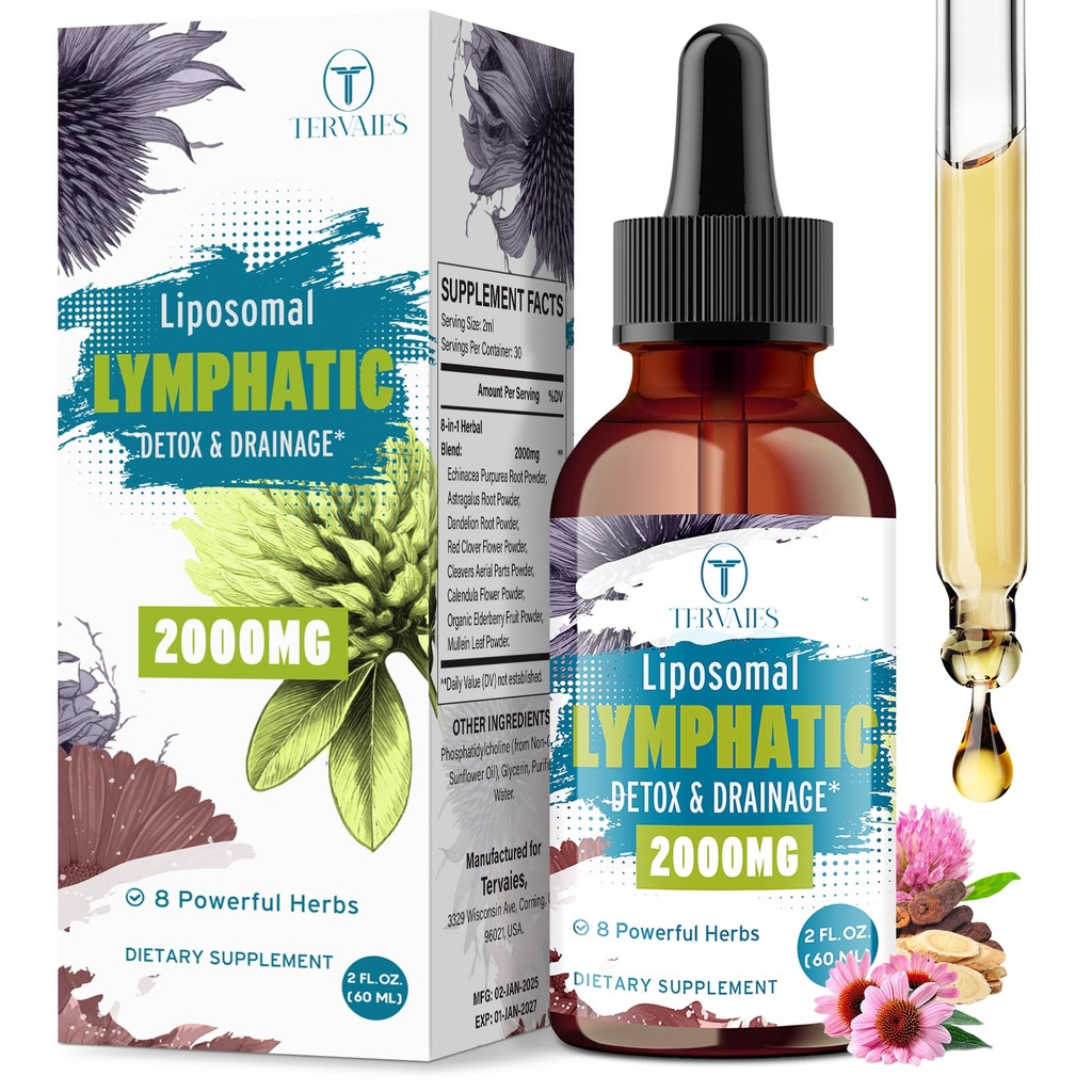 Liposomal Lymphatic Detox & Drainage Drops – 2000mg Herbal Blend with Elderberry & Echinacea – Supports Lymphatic Drainage, Immune System & Detox – 2 FL OZ