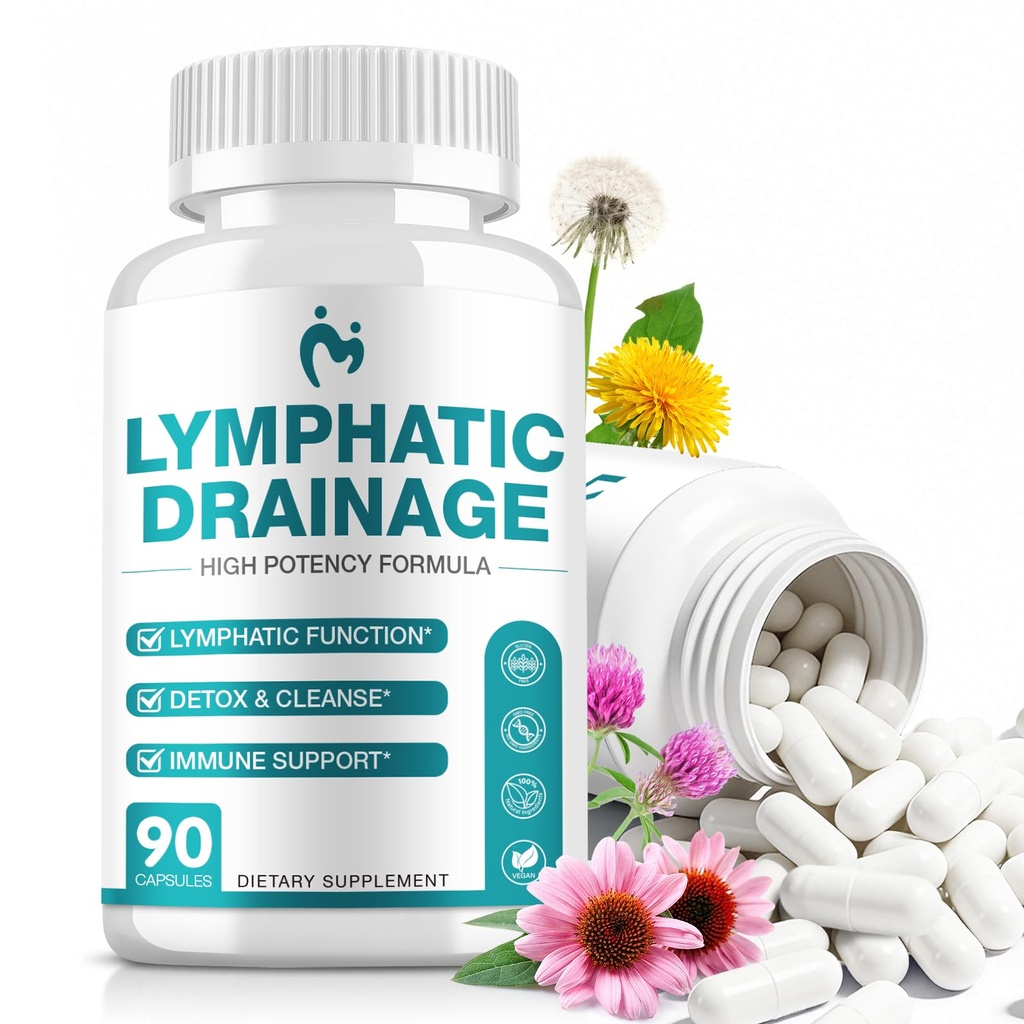 Lymphatic Drainage Supplements - Lymphatic Drainage Capsules for Immune Health, Detox & Cleanse, Supports Fluid Balance & Daily Lymphatic Wellness, with Echinacea, Dandelion, Burdock (90 Capsules)