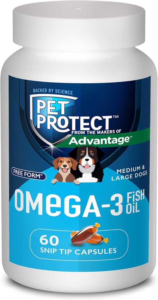Pet Protect M/L Dog Omega-3 Supplement, Proprietary Free Form Blend, Supports a Normal Inflammatory Response, Snip-Tip Capsules (60 Count)