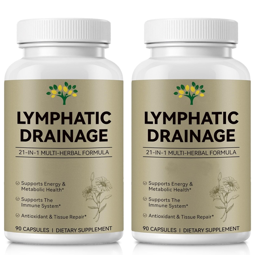 Lymphatic Drainage Supplements, 21-in-1 Liposome Formula, Lymph System & Immune Support, 10:1 Concentrated Echinacea, Dandelion, Burdock, Bromelain, 90 Capsules - 2PCS