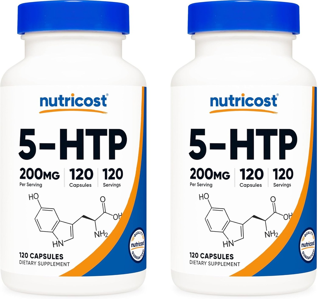 Nutricost 5- HTP 200mg, 120 vegetariske kapsler (5- Hydroxytryptophan) - Non- GMO & Gluten Free (2 flasker)