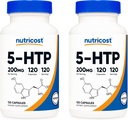 Nutricost 5- HTP 200mg, 120 vegetariske kapsler (5- Hydroxytryptophan) - Non- GMO & Gluten Free (2 flasker)