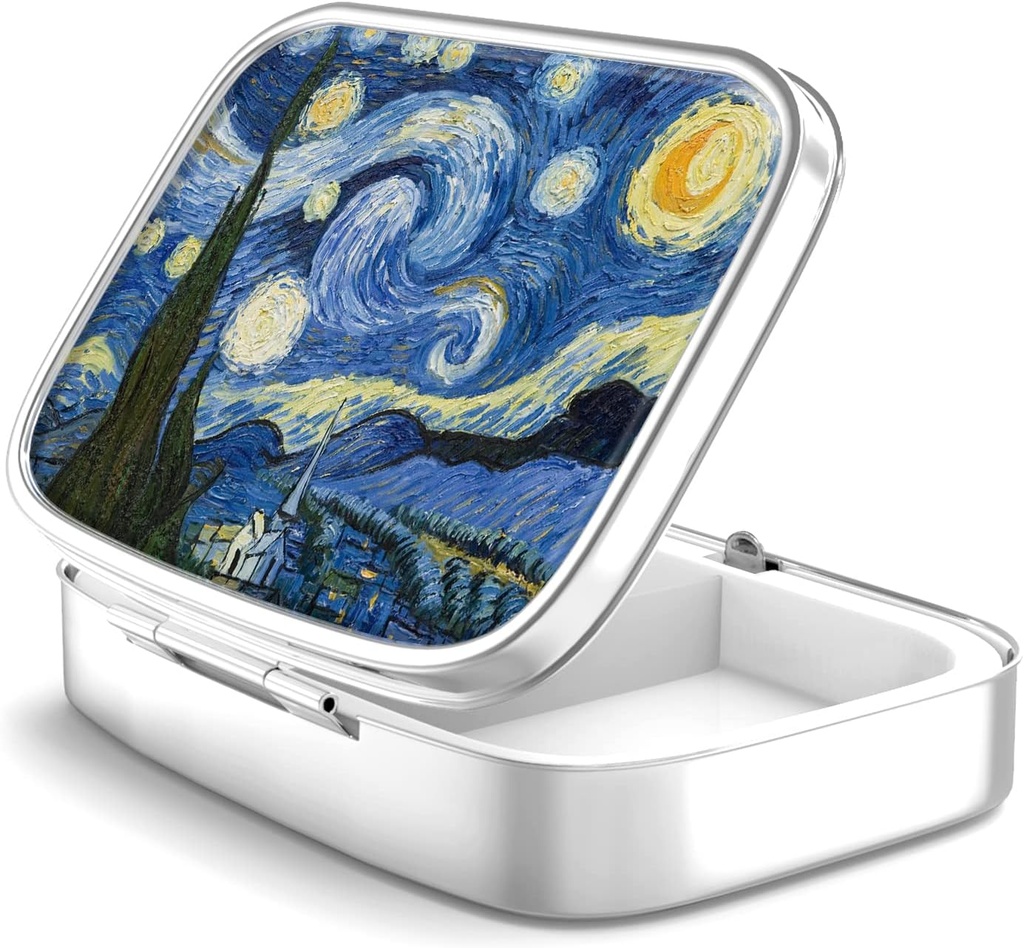 Pill Box 2 Segment Lille Pill Case, Portable for Pocket eller Purse Pill Arrangør Pill Container Holder til at holde vitaminer, medicin, fiskeolie og kosttilskud (Starry Night)