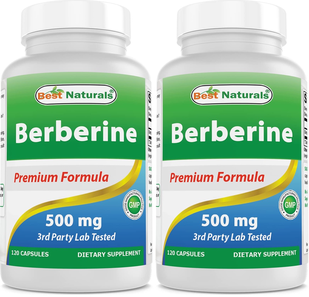 Bedste Naturals Berberine 500mg 120 kapsler - Understøtter immunfunktion, kardiovaskulær & gastrointestinal funktion (120 greve (pakke med 2))