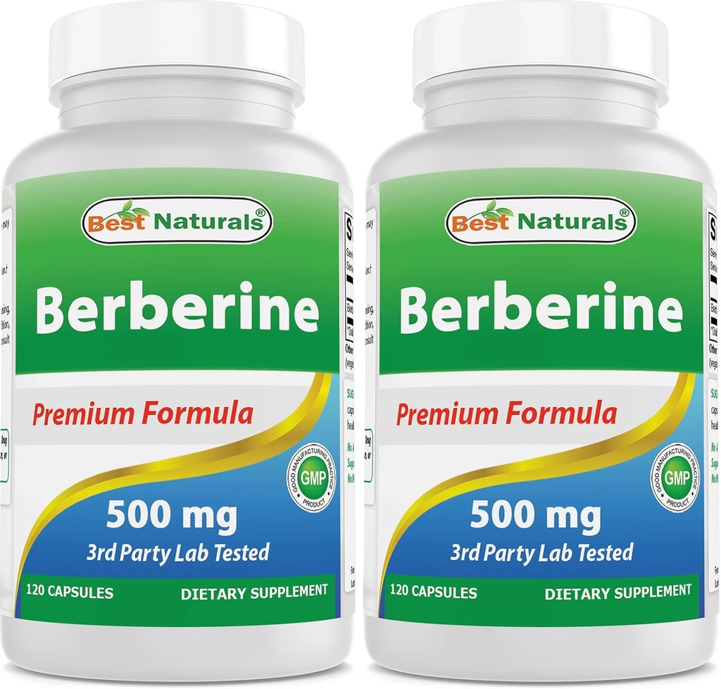 Bedste Naturals Berberine 500mg 120 kapsler - Understøtter immunfunktion, kardiovaskulær & gastrointestinal funktion (120 greve (pakke med 2))
