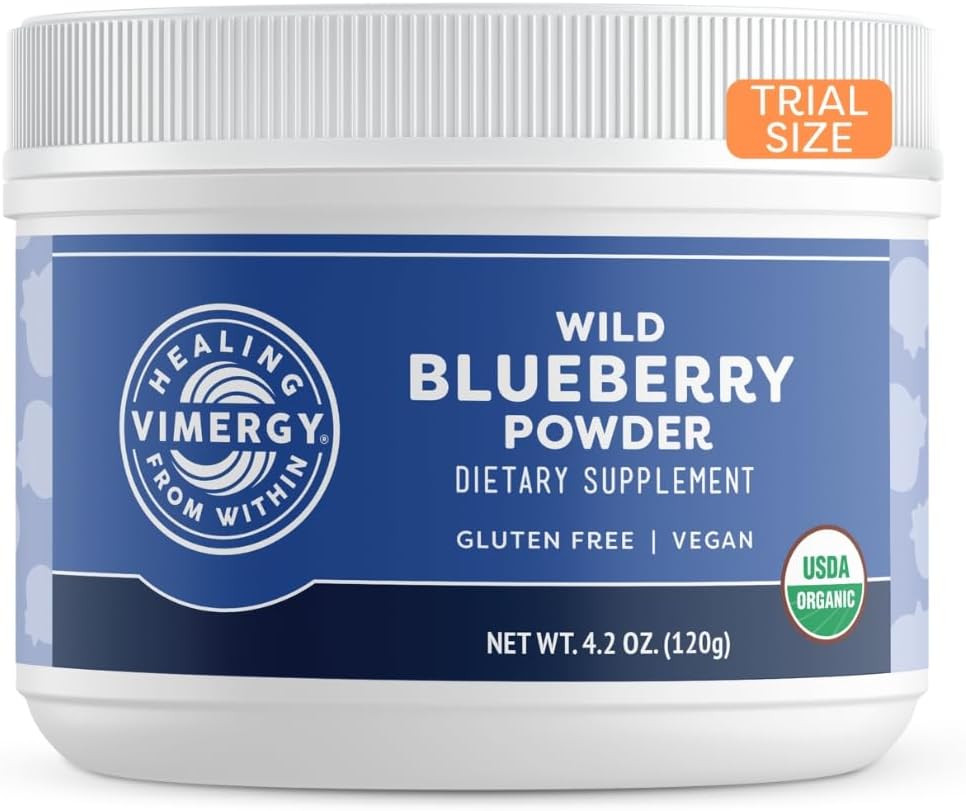 Vimergy Wild Blueberry Powder - Protects Brain Health * - Understøtter kardiovaskulær funktion * - Organisk, Vegan & Gluten- Free - Trial Størrelse 125g