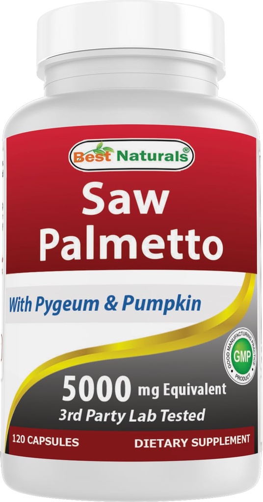 Bedste Naturals Saw Palmetto 10: 1 Uddrag Prostata Kosttilskud til mænd - 120 Kapsler - Lavet med Pygeum Bark 4: 1 Uddrag & Græskar frø pulver