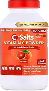 C- Salte C-vitamin pulver supplement - 100% Pure High Dosis Buffered C-vitamin pulver til immunforsvar - Økologisk, sukkerfri, Vegan, Non- GMO, Stomach- Friendly, Blood Orange 26oz