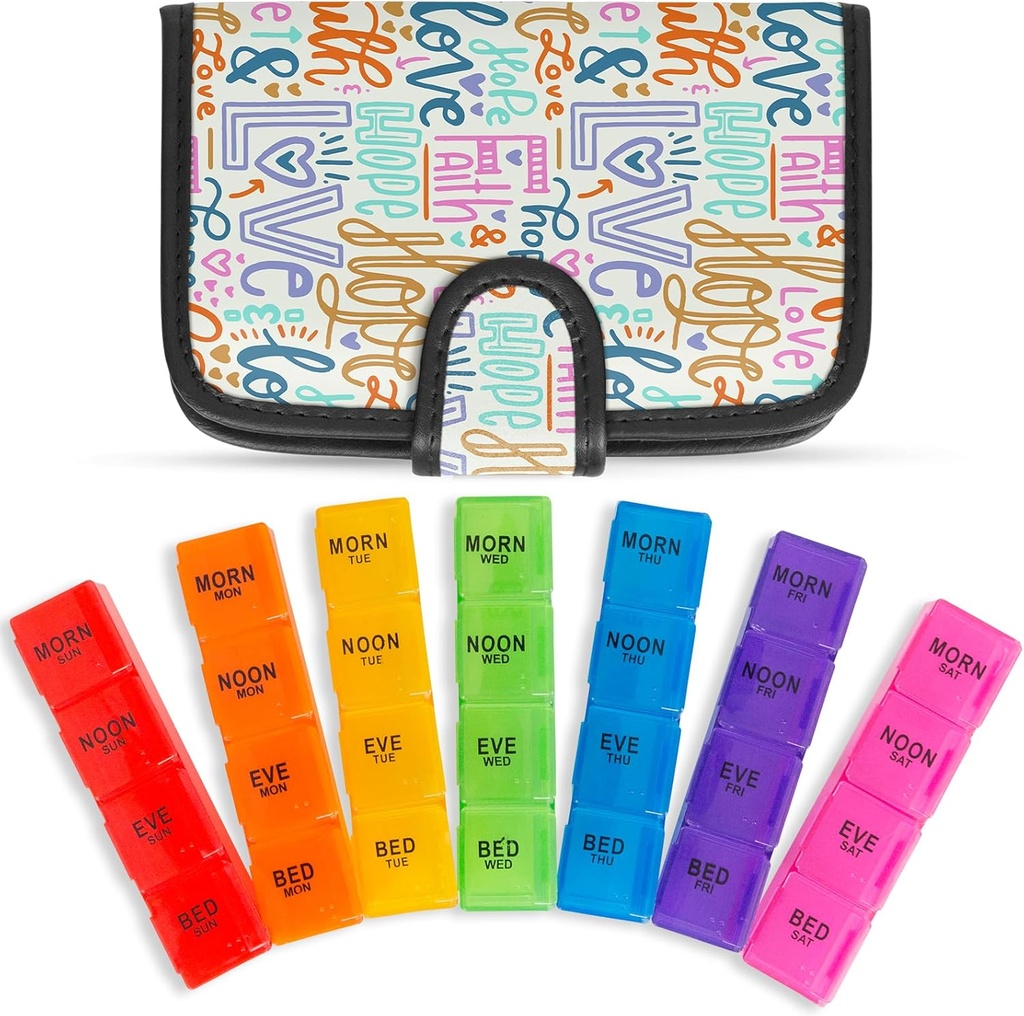 Vive Weekly Pill Organizer 4 gange om dagen - 7 dage Pill bokse til morgen, Noon, Aften, Nat - Ekstra stor medicin, Vitamin & Supplement Dispenser med Premium læder sag