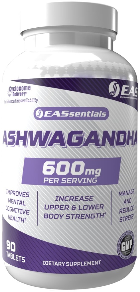 EAS Experimental and Applied Sciences Ashwagandha 600mg | Supports Improved Relaxation & Mental Clarity | Strength & Muscle Recovery | Better Absorption with Cyclosome Delivery | 90 Tablets