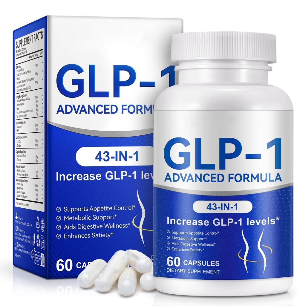 GLP-1 Supplement for Women & Men, 43-in-1 Natural Complex to Boost GLP-1 Levels, Support Appetite Control, Satiety, Metabolism & Digestive Health, Probiotic Nutritional Supplements - 60 Capsules