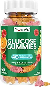YUM- V 's Glucose Gummies - Fast fungerende Glucose Gummy - Great Tasting - Gluten Free, Vegan, Non-GMO - Orange & Berry Natural Flavor - 60 tyggetumies til voksne & børn