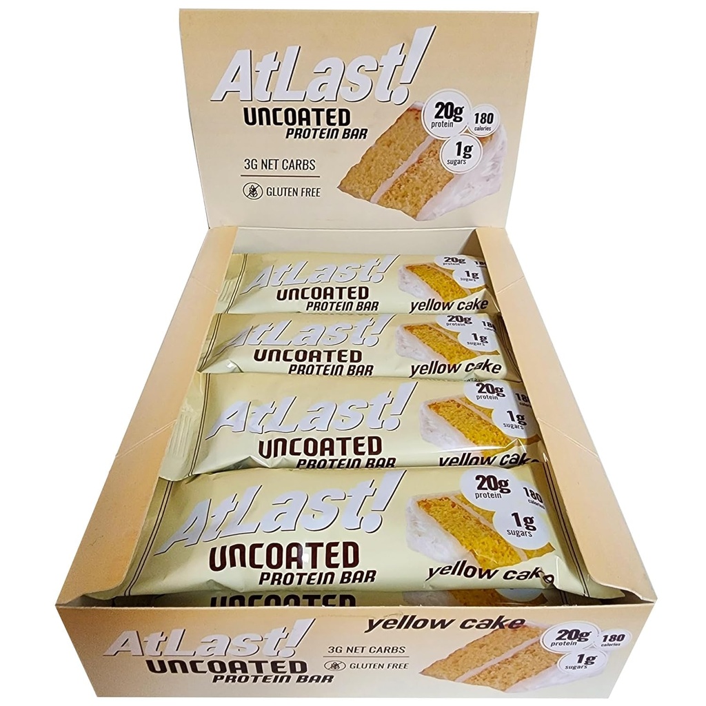 AtLast! Nutrition Yellow Cake Protein Bars, 20g Protein, 1g Sugar, 3g Net Carb, Gluten Free, Keto Friendy, 12 Count