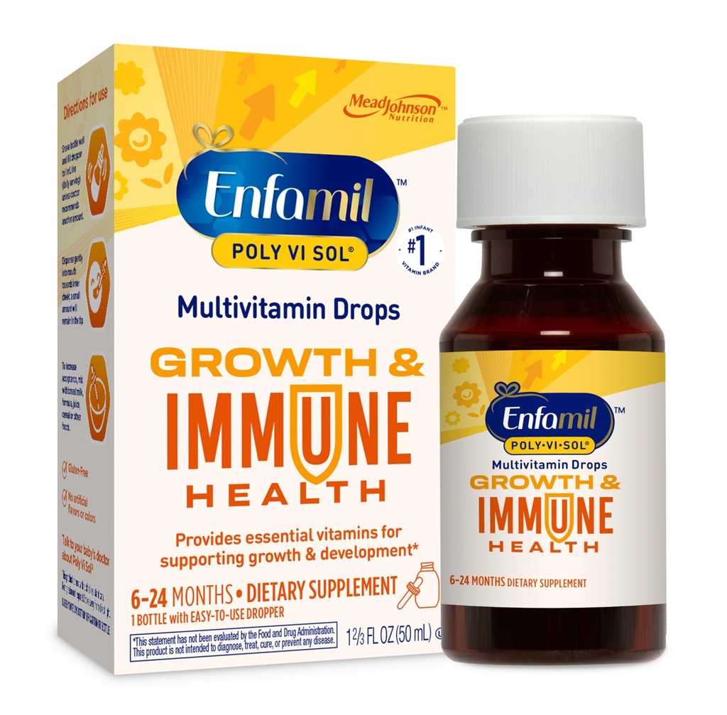 Enfamil Poly- Vi- Sol Flydende Multivitamin Drops, understøtter vækst og immunforsvar *, 50ml flaske