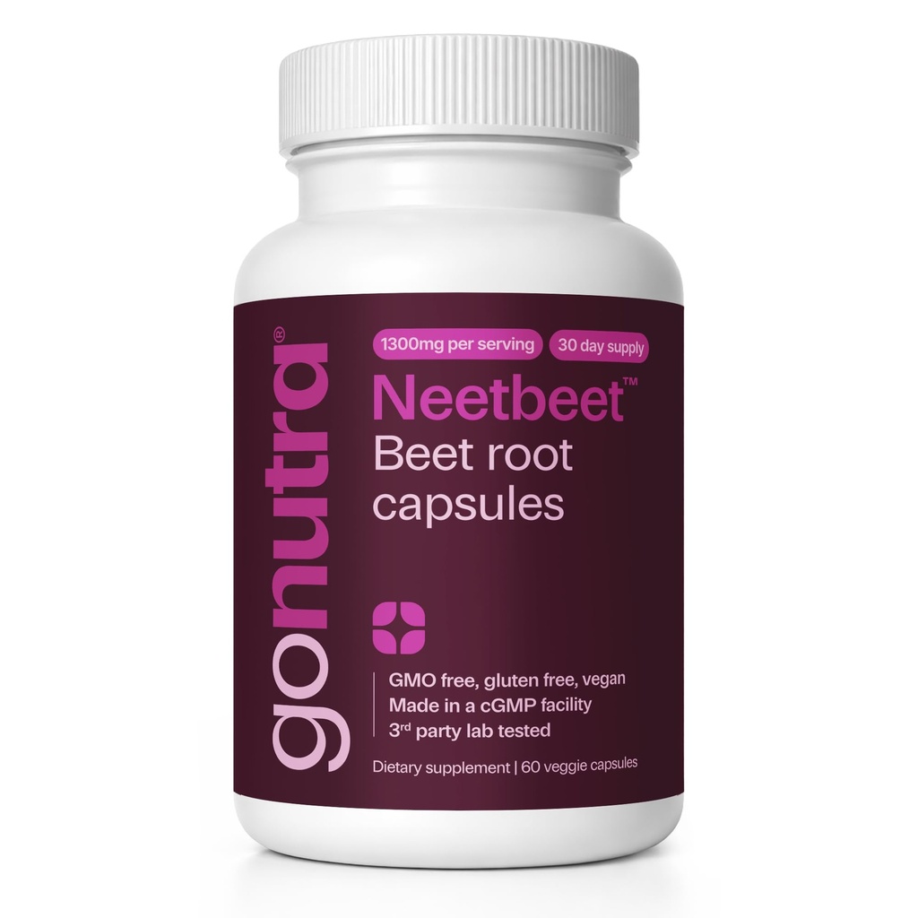Neetbeet Organic Beet Root Capsules 1300mg - Beetroot Supplement, 3rd Party Lab Tested, Non-GMO, Vegan - Supports Healthy Circulation & Natural Energy - Manufactured in USA - 60 Vegetarian Capsules
