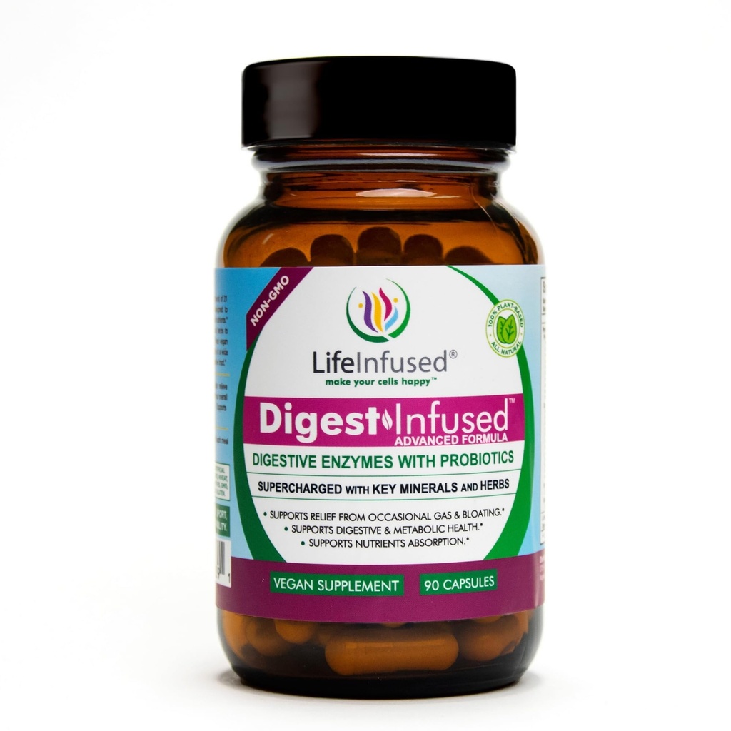 Life Infunded - Premium fordøjelsesmiddel Enzyme Kosttilskud - 21 Plante-baserede enzymer, Proteaser, Bromelain, Amylase, Papain - Probiotika, 72 Key Minerals & Herbs - Ease Gas & Bloating. 90 Tjenester.