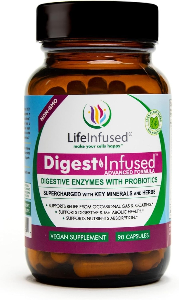 Life Infunded - Premium fordøjelsesmiddel Enzyme Kosttilskud - 21 Plante-baserede enzymer, Proteaser, Bromelain, Amylase, Papain - Probiotika, 72 Key Minerals & Herbs - Ease Gas & Bloating. 90 Tjenester.