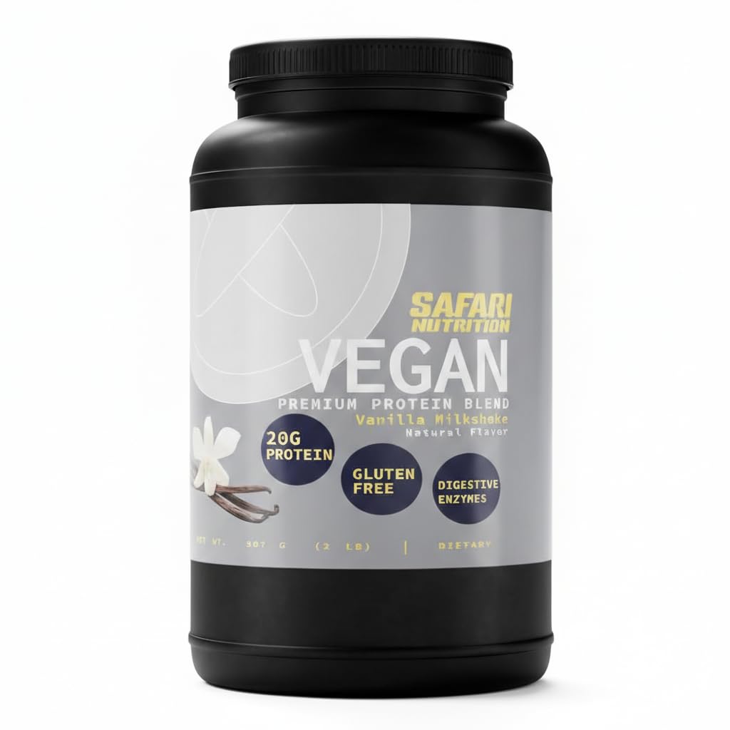 Safari Nu 100% Vegan Premium Protein Powder, Creamy Vanilla -Trusted by Ethiopian Gold Medalist - 20G of Protein - Certified Organic Protein Blend - Natural Ingredients (2 Pounds, Vegan Vanilla)