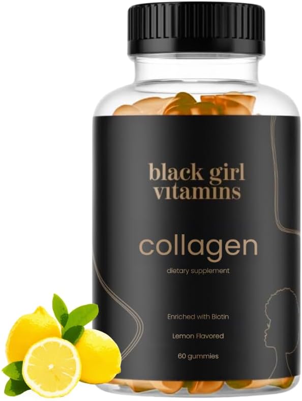 Black Girl Vitaminer - Collagen Gummies til hår, hud, og negle Support, med C-vitamin, E-vitamin og biotin, Glutenfri, (Lemon), 60ct