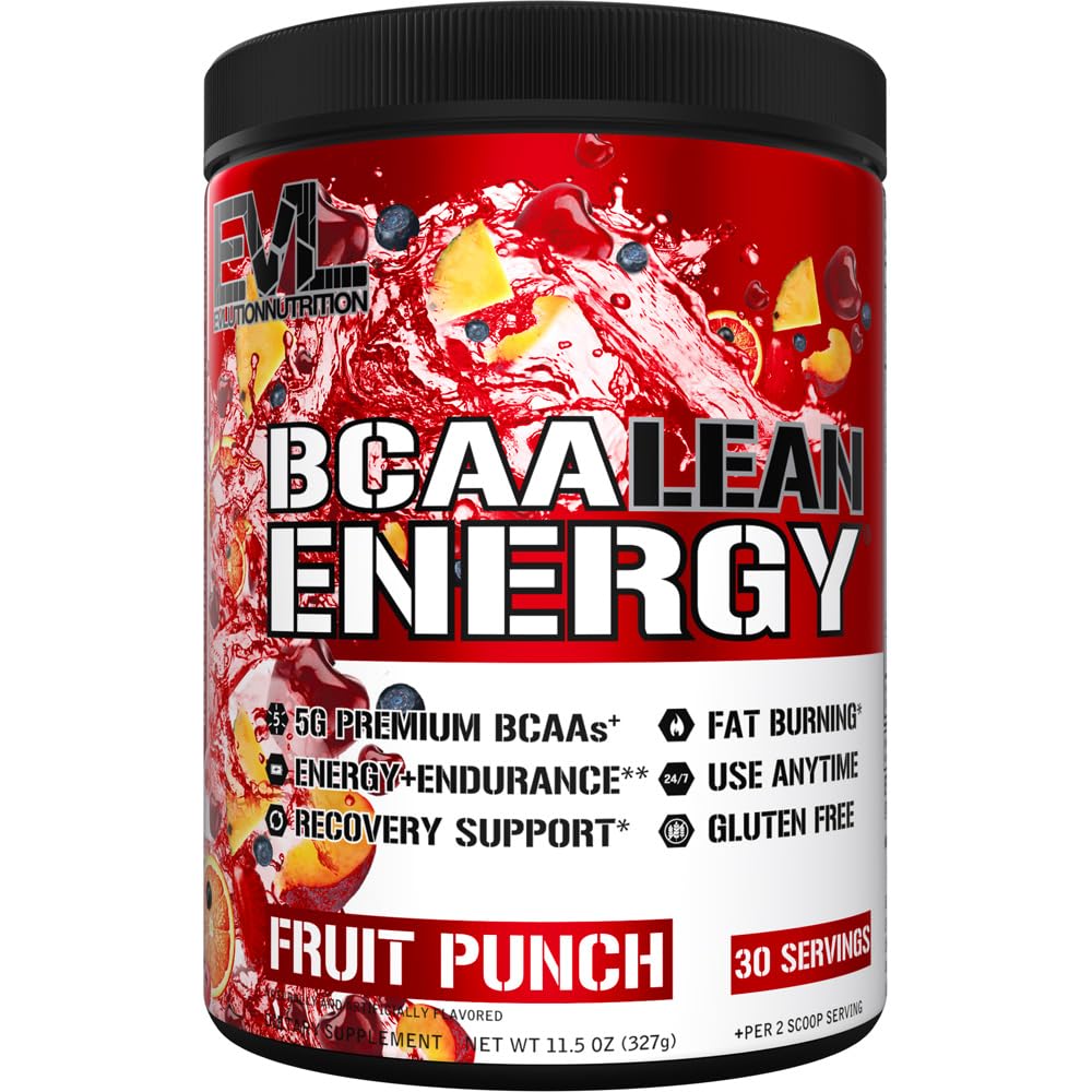 EVL BCAA Lean Energy Powder - Pre Workout Green Tea Fat Burner Support med BCAAs Aminosyrer og Clean Energizers - BCAA Powder Post Workout Inddrivelse Drik for Lean Muscle Recovery - Frugt Punch